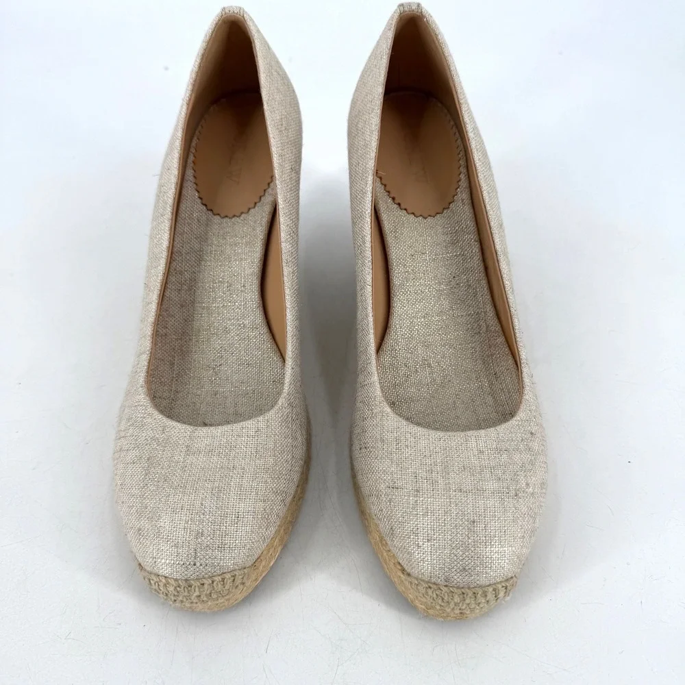 J.Crew Seville Espadrille Wedges Womens Sz 9 Gold Metallic Canvas Coastal Preppy